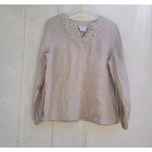 calligraphie tan linen blouse size med